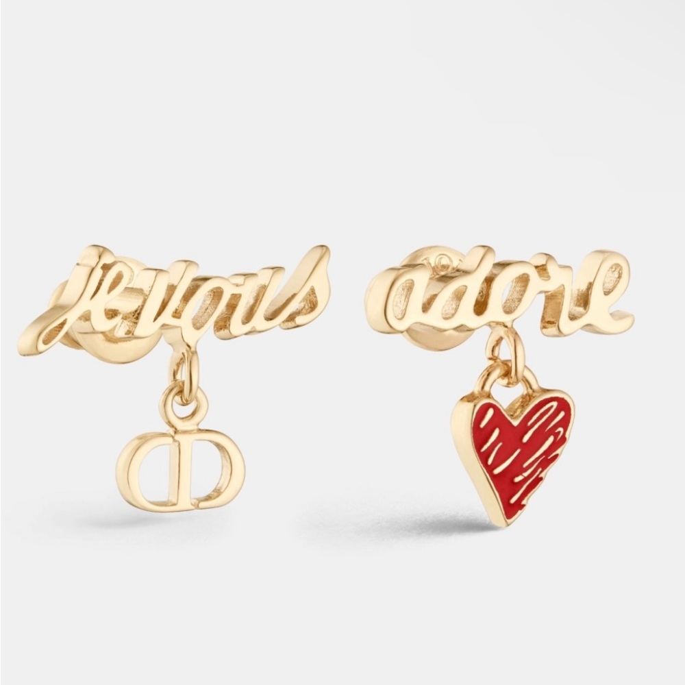 Dior DIORAMOUR JE VOUS ADORE EARRINGS Gold-Finish Metal and Red Lacquer - Picture 1 of 7